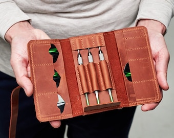 Leather darts case, Personalized darts case, Leather dart case, Darts set case, Darts holder, Gift for darts player, Darts set holder