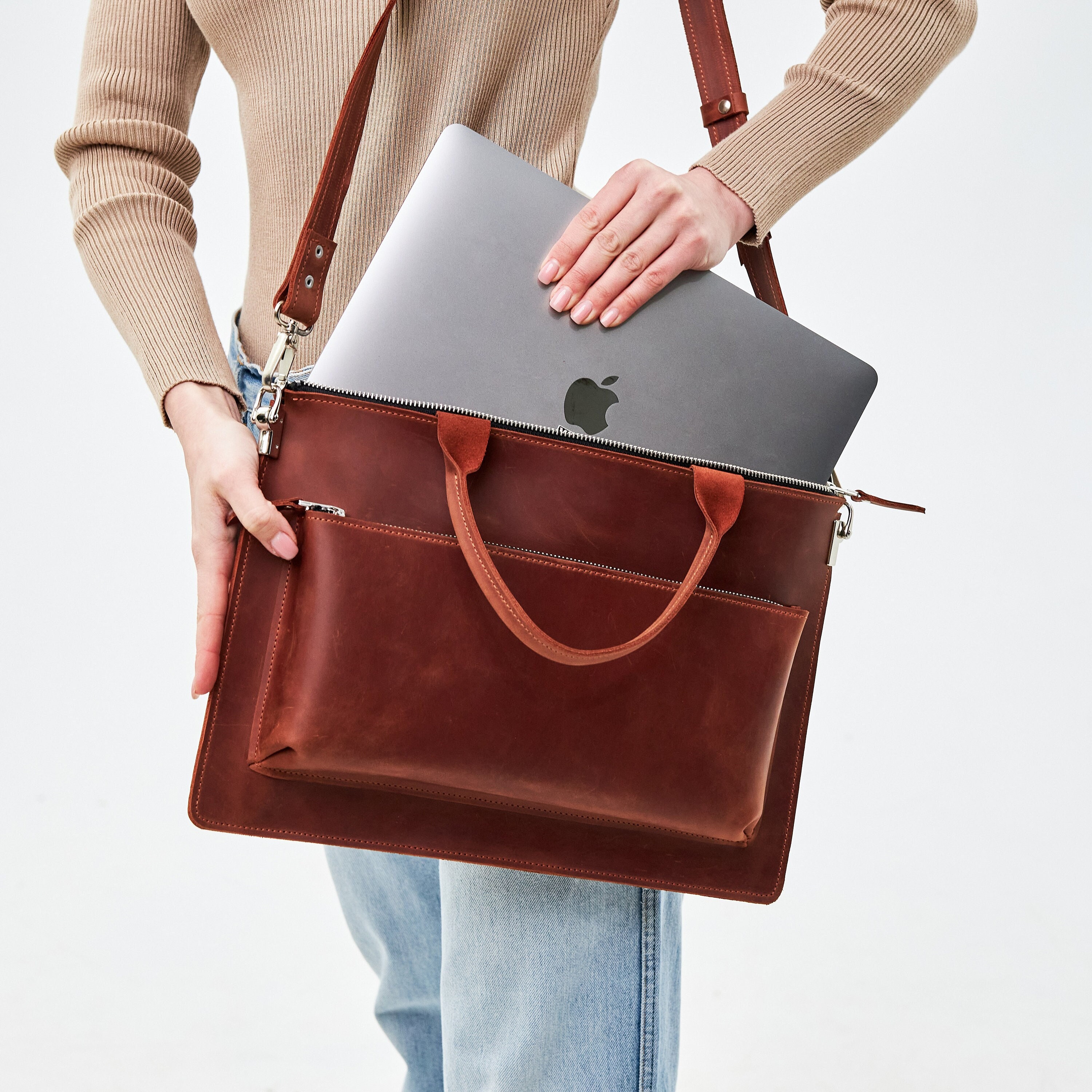 Women's Briefcase Computer 14 inch Bag For Macbook Air Leather Laptop  Handbag Work Office Ladies Crossbody Bags For Dell Acer Hp