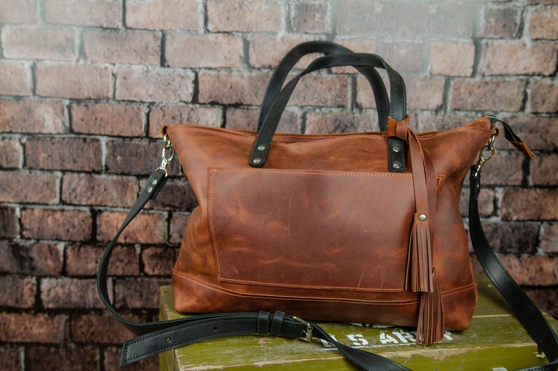 Leather Crossbody Tote Bag Crossbody Tote Bag With Zipper Etsy