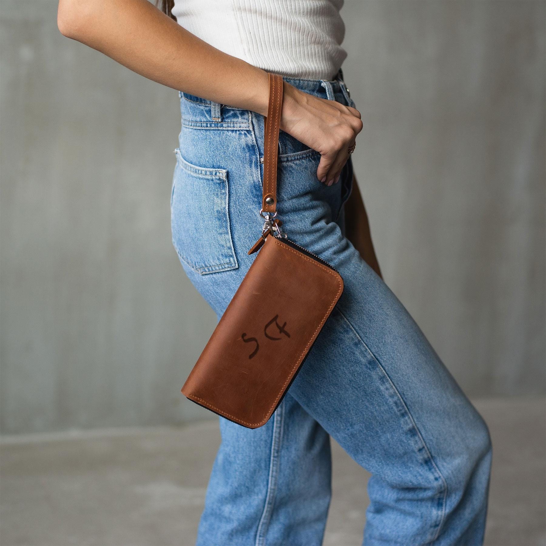 Leather Long Wallet for Women, Zipper Wallet Women, Brown Wallet