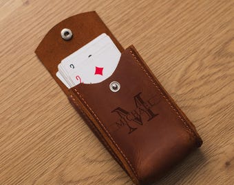 Estuche para naipes, Estuche de cuero para naipes, Estuche de viaje para naipes, Estuche personalizado para naipes, Estuche de cuero para naipes de juego