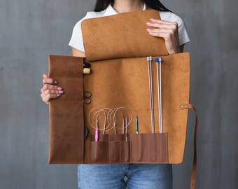 Knitting needle roll, Circular needle roll, Knit needle holder, Gift mom knitting, Crochet hook holder, Straight needle case, Knitter gift