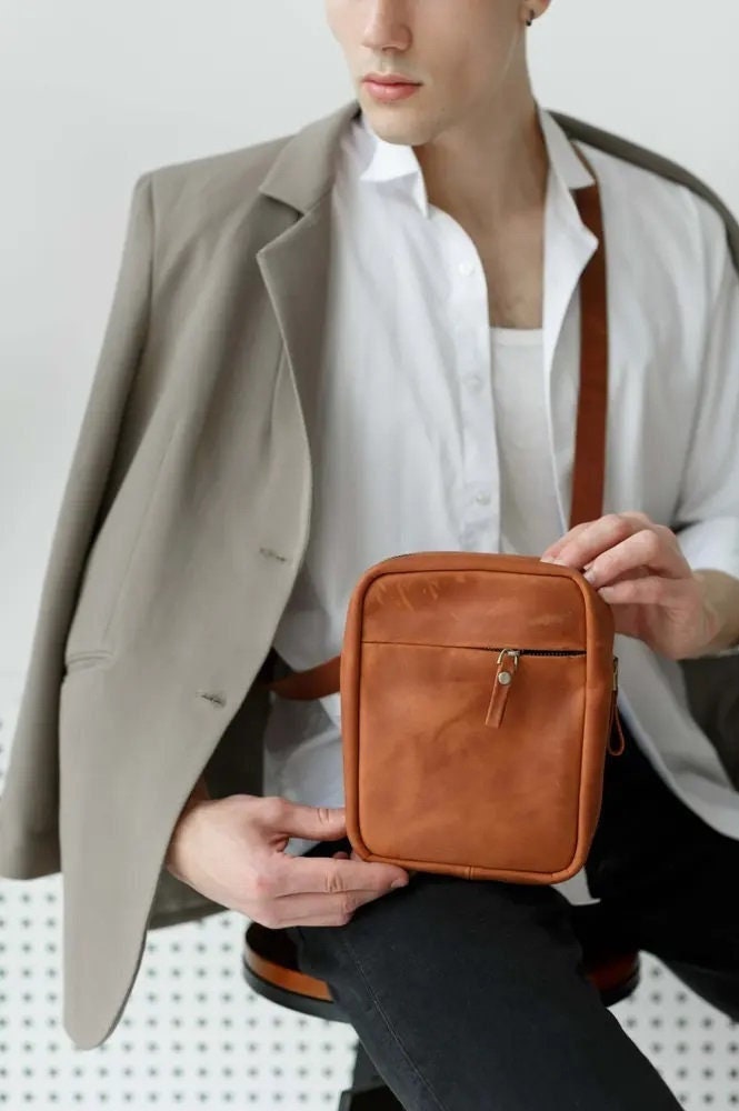 Mens small bag, Leather crossbody bag men, Leather small crossbody purse men, Small messenger bag men, Small crossbody bag, Custom small bag