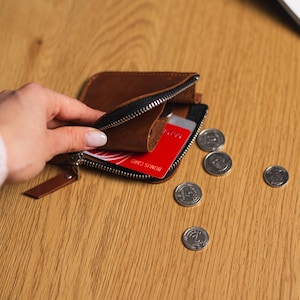 Porte-monnaie en cuir, petit porte-monnaie en cuir, petit portefeuille en cuir, petit portefeuille pour cartes, porte-monnaie en cuir, porte-monnaie à fermeture éclair