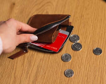 Leder Münzbeutel, Leder Münzbeutel klein, Kleines Leder Portemonnaie, Kleine Karte Brieftasche, Leder Geldbörse, Reißverschluss Münzbeutel