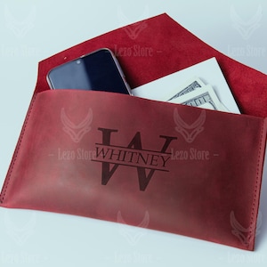 Damen Clutch Brieftasche mit Initialen, Leder Geschenk für sie, Leder Clutch Brieftasche für Frauen, Umschlag Clutch, personalisierte Clutch Geldbörse