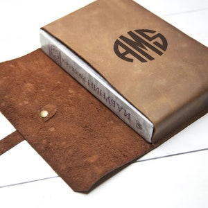 Leather book sleeve for books, Custom book sleeve cover, Leather book sleeve with strap, Engraved book sleeve for men, Leather book case