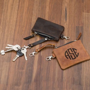 Leren sleutelhangerzakje portemonnee, sleutelhanger kaarthouder, sleutelhanger portemonnee met rits, sleutelhanger muntzakje, autosleutelhanger, kleine kerstcadeaus