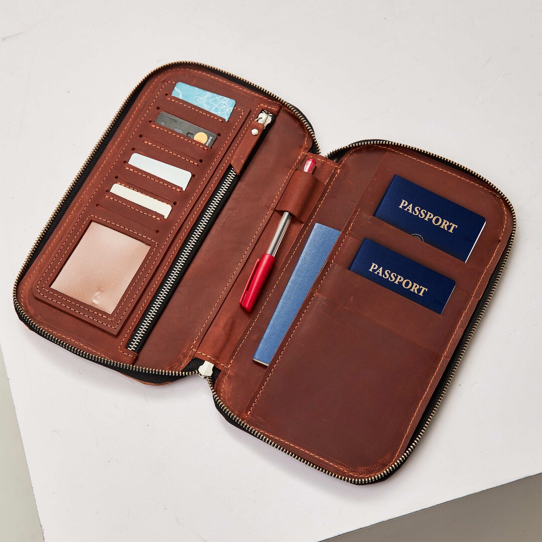 Leather Passport Wallet Personalized, Family Passport Holder 4, Family