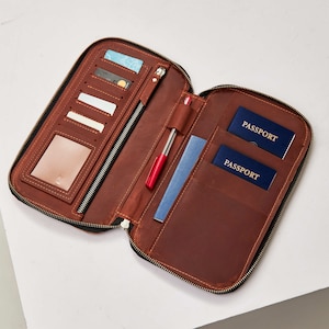 Cartera de cuero para pasaporte personalizada, Porta pasaporte familiar 4, Cartera para pasaporte familiar, Organizador de pasaporte familiar, Cartera de viaje de cuero