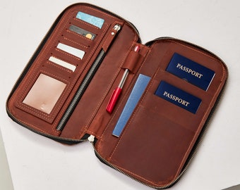 Carteira de passaporte familiar, Porta-passaporte familiar de couro com zíper, Porta-passaporte familiar personalizado 4, Porta-passaporte familiar gravado