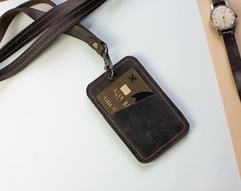 ID Holder leather,ID holder with pocket,Leather ID card holder,Leather lanyard with id holder,Badge holder leather,Custom id card holder