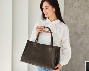 Bolso de piel hecho a mano, Bolso tote de piel, Bolso de piel para mujer, Bolso tote para mujer, Monedero de piel para mujer, Bolsos de piel para mujer