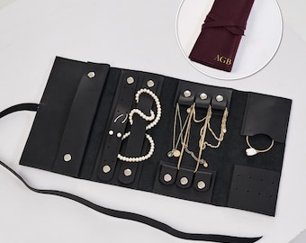 Rouleau de bijoux en cuir personnalisé, étui à bijoux en cuir personnalisé, sac pour bijoux en cuir, rouleau de rangement pour bijoux, organisateur de bijoux en cuir
