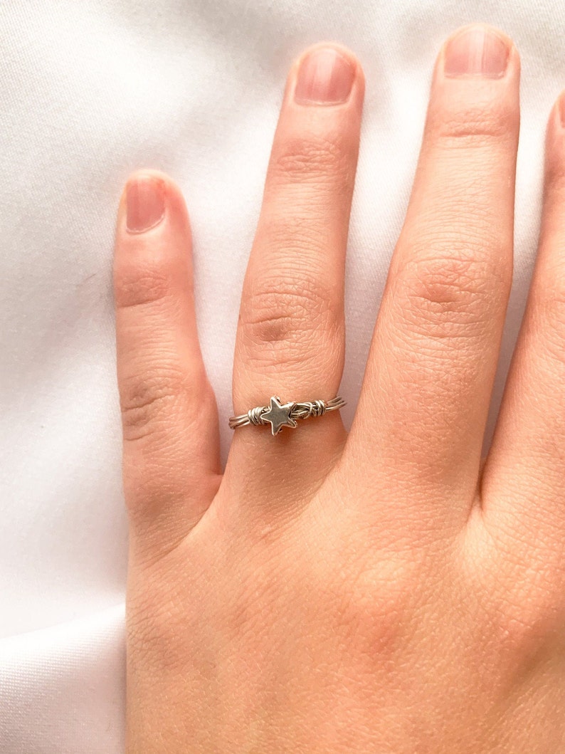 Silver Metal Star Bead Wire Wrapped Ring