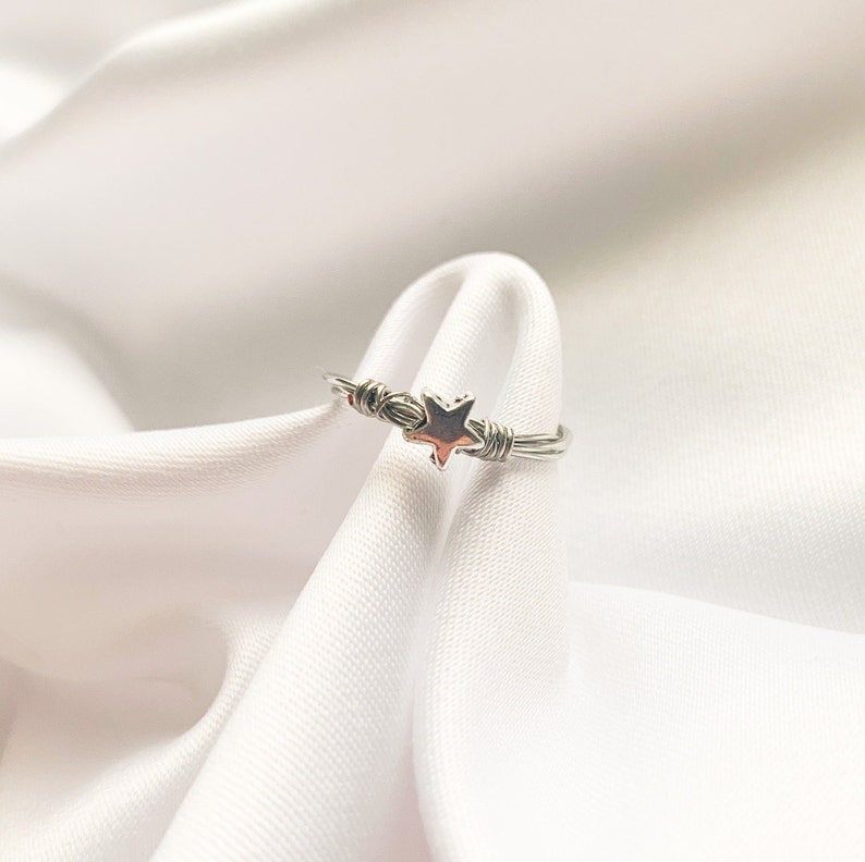 Silver Metal Star Bead Wire Wrapped Ring
