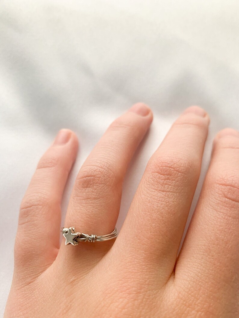Silver Metal Star Bead Wire Wrapped Ring