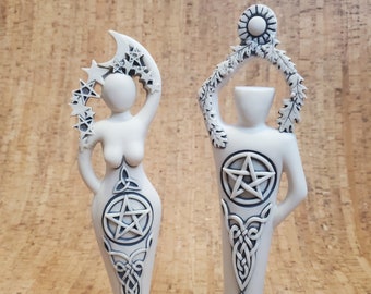 Pentacle God Goddess Statue Set Handmade Altar Statue 8.5&quot; Vintage