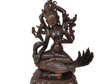 Vintage tibetische Guanyin Buddha Göttin auf Enten Statue Skulptur - 32 cm
