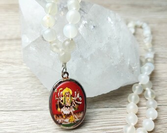 Kali Ma Crystal Moonstone Mala Beads Necklace | Goddess Kali Pendant Gift 32"
