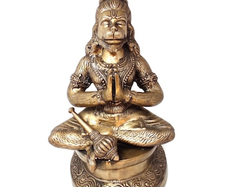 Vintage Hanuman Statue | Hindu Hanuman Meditating Sculpture  - 17" Tall