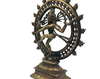 Vintage Nataraj Brass Statue | Hindu God Dancing Shiva Deity Idol -  9.5"