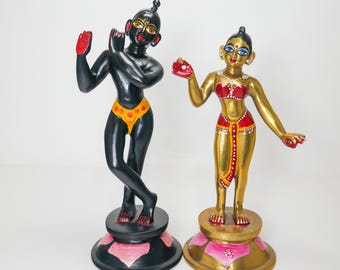 9" Gorgeous Vintage Sri Sri Radha Krishna Murti Statues With Dresses and Jewelry