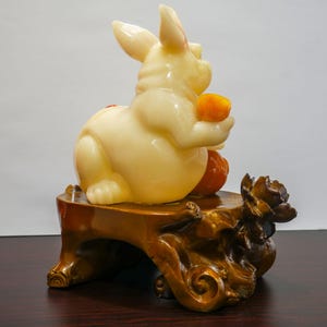 Vintage Chinese Feng Shui Zodiac Rabbit Fortune Blessing Resin Statue ...