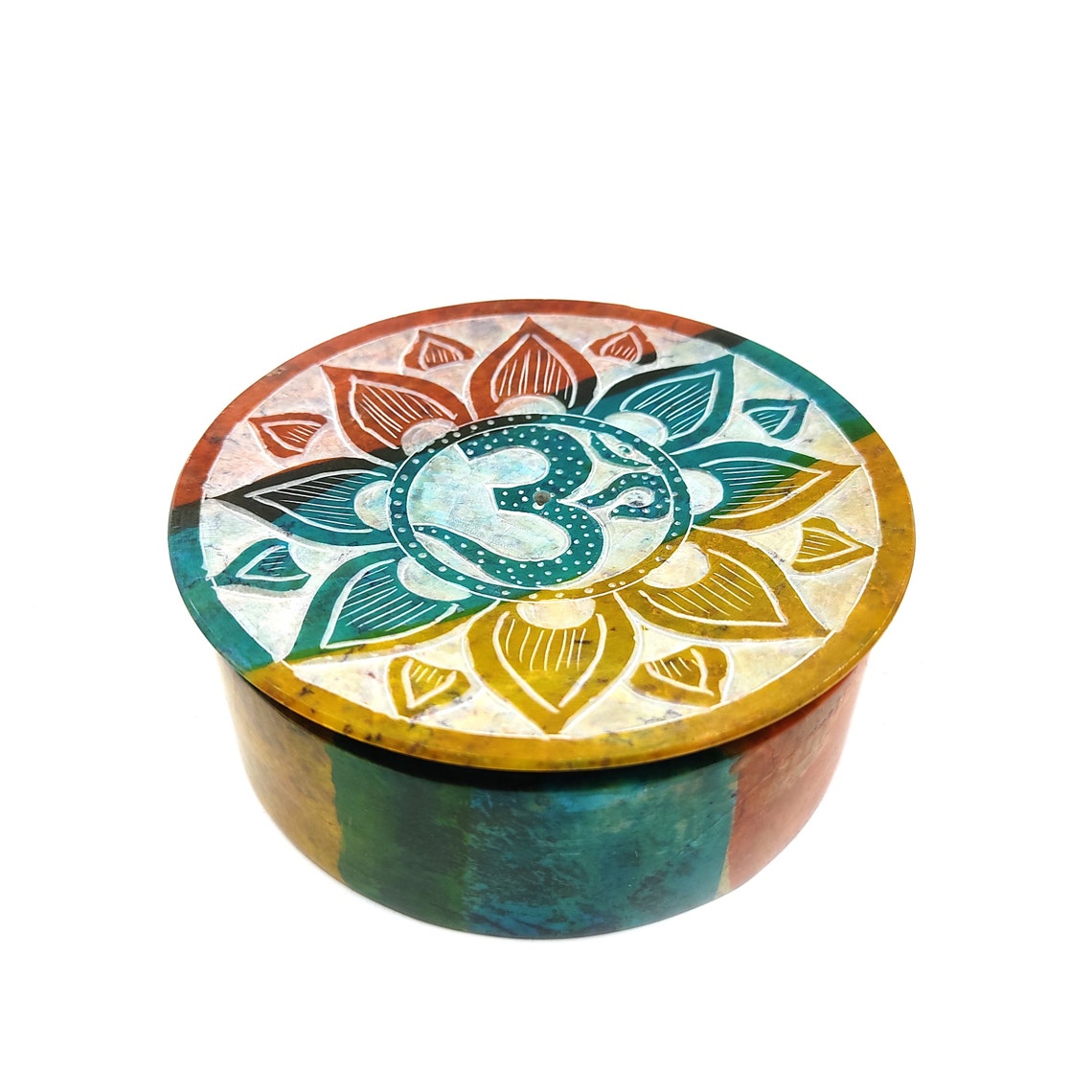 Om Soapstone Handpainted Stick Incense Box Decorative Burner Etsy