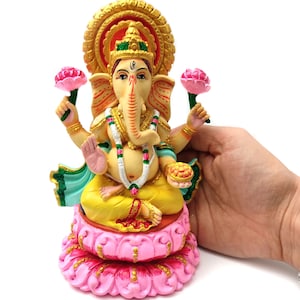 Statue de Ganesh|  Dieu éléphant hindou fait main - Idole du dissolvant d&#39;obstacles - vintage 6,5 pouces