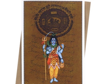 Lord Shiva Greeting Card - Rajasthani Miniature Painting - Hinduism God Siva  5"x7"