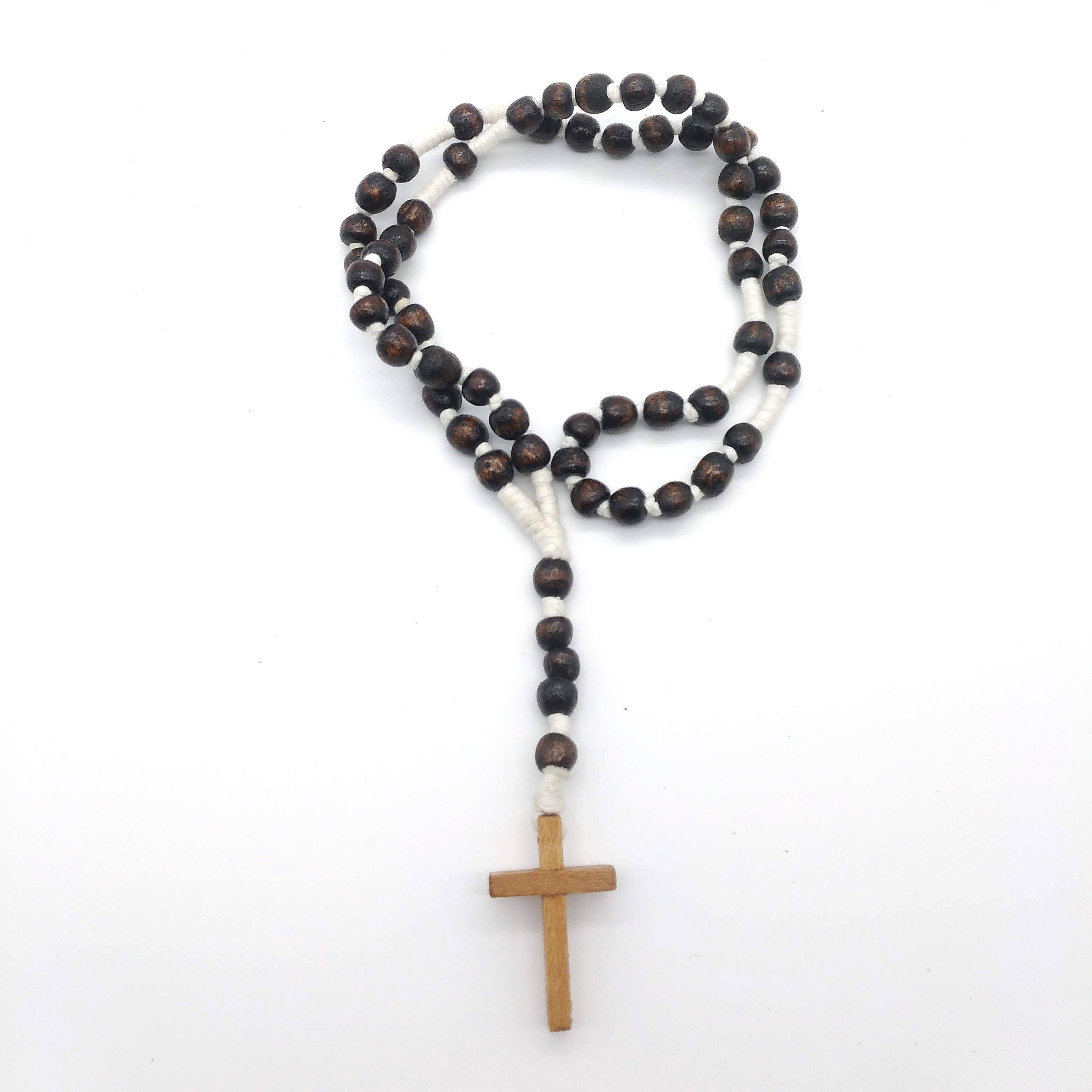 Rosary Wooden Prayer Beads Cross Pendent Etsy