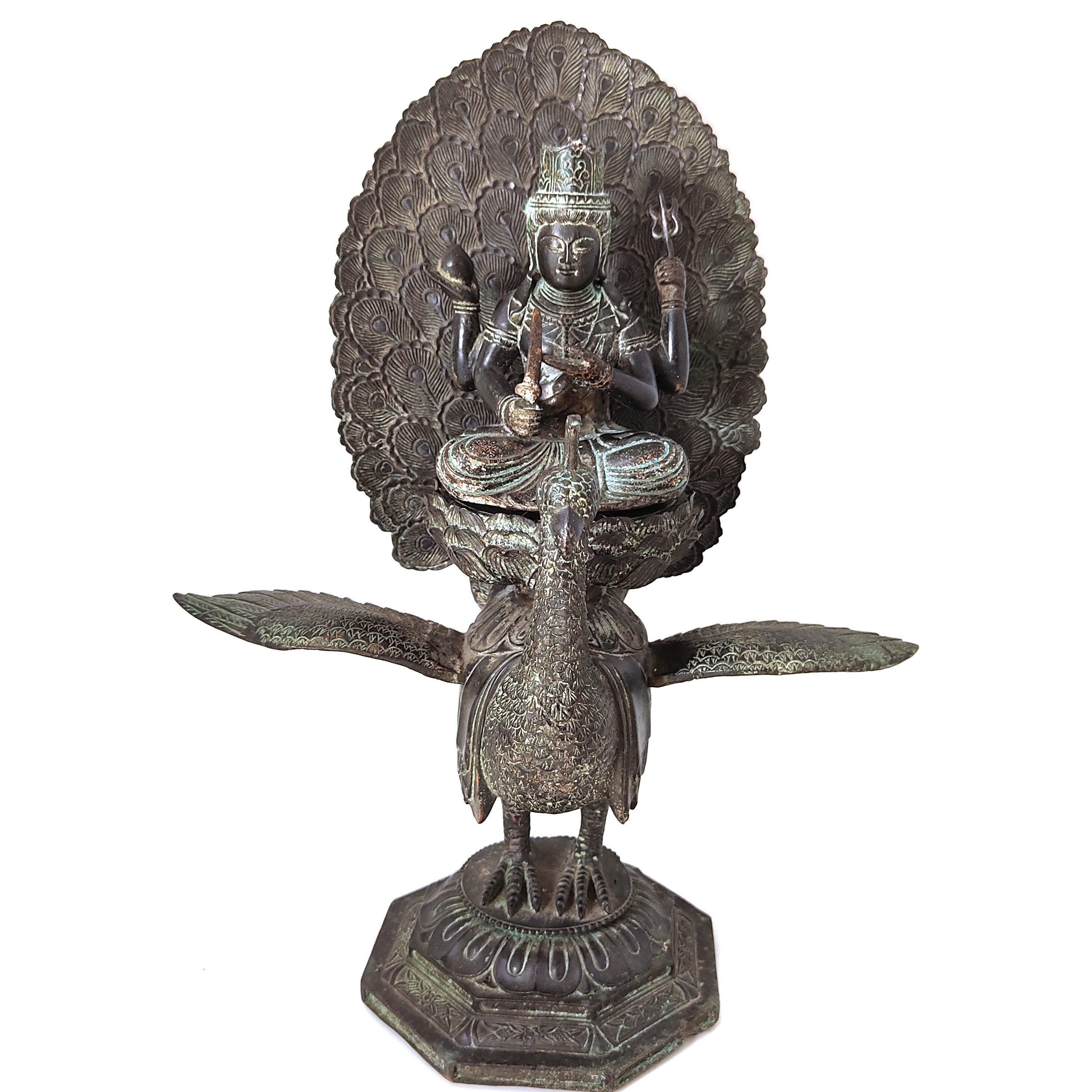 Mahamayuri Buddha Statue Kwan Yin On Peacock Bodhisattva Etsy
