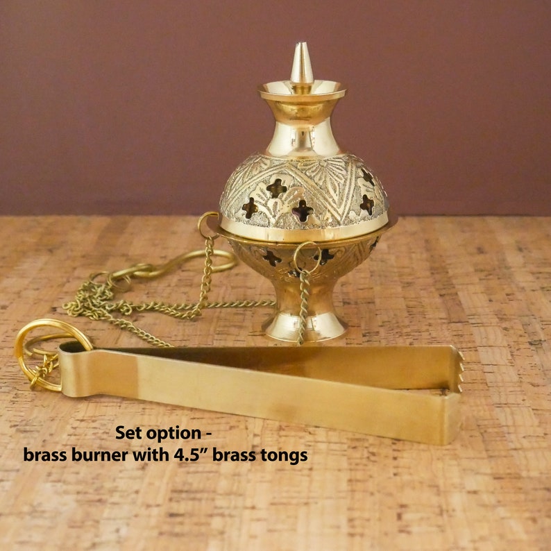 Brass Hanging Incense Burner Handmade Golden Incense Holder With Tray 4.5 image 10