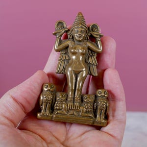 Lilith Statue Handmade | Miniature Pocket Sumerian Deity Cast Bronze - 3.25&quot; Tall