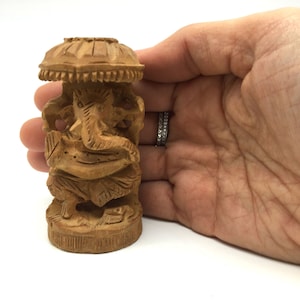 Vintage Ganesh Carved Statue Figurine | Handmade Sandalwood Ganesh Deity - 3&quot;