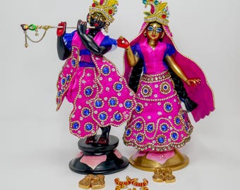 9" Gorgeous Vintage Sri Sri Radha Krishna Murti Statues With Dresses and Jewelry