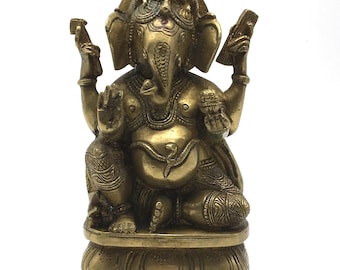 Vintage Lord Ganesh Moorti Statue | Hinduism God Brass Sculpture 6.5"