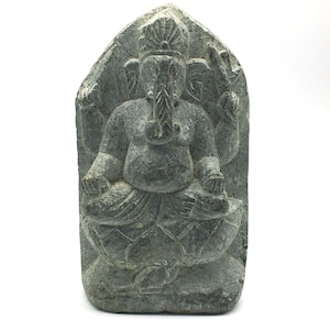 Ganesh Stone Carved Statue  Sculpture | Hindu God Natural Carved Idol - 7.5&quot;
