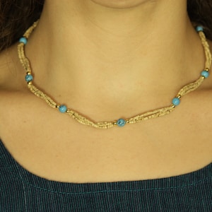 16&quot; Tulsi Kanthi Mala Beaded Necklace W/ Gemstone - Handmade Krishna Jewelry