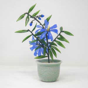 Vintage Chinese Glass Bonsai Tree in Celadon Pot Floral Sculpture Decor