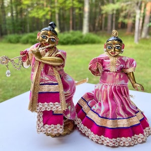 Radha Krishna 6" Brass Deities w/Clothes Temple Puja Room Decor Hindu God Murti