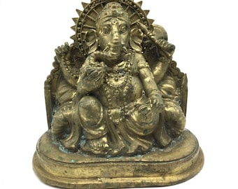 Vintage Ganesh Statue | Hindu Elephant God Statue Obstacle Remover Deity  3.75"