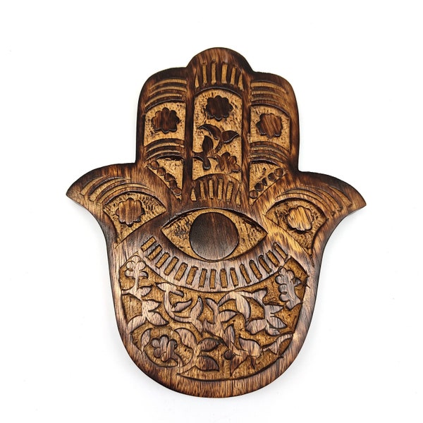 Wood Hamsa Wall Hanging Plaque | Evil Eye | Hand of Fatima Home Decor - Vine Flowers