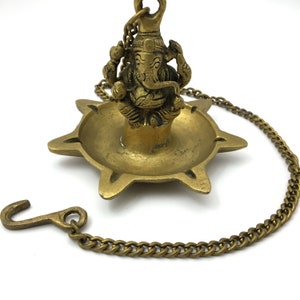 Hanging Brass Diya Lamp| Vintage Ganesh Handmade Aarti Offering Lamp