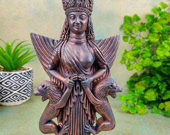 Anahita Persian Goddess Statue Queen of The Beasts Handmade Bronze Figure 8.25"