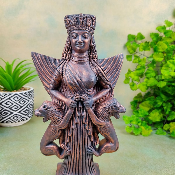 Anahita Persian Goddess Statue Queen of The Beasts Handmade Bronze Figure 8.25"