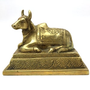 Vintage Brass Nandi Bull Statue: Handmade Shiva Deity
