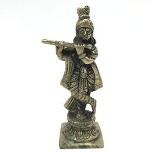 Small Krishna with Flute Statue | Travel Size Hinduism God Krishna Deity 3.5&quot;
