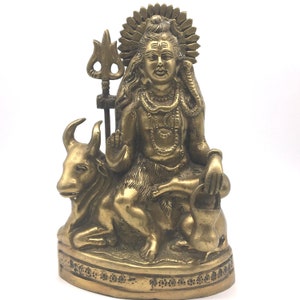 Vintage Shiva Brass Statue | India God Lord Shiva On Nandi Bull Idol -  9.5&quot;